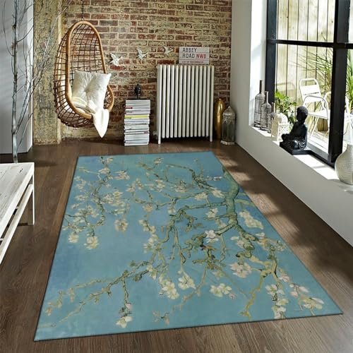 Via Vela Grüne waschbare Teppiche Van-Gogh-Mandelblüten weicher großer Bodenteppich rutschfeste Teppiche für Wohnzimmer Schlafzimmer Heimdekoration 60x180 cm von Via Vela
