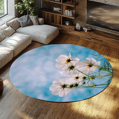 Via Vela Hellblaue runde Teppiche 120cm weißes Blumenmuster waschbar Rutschfester flachfloriger Faltbarer dünner Kreisteppich für Zuhause Schlafzimmer Sofa Esszimmer Via Vela Hellblaue runde Teppiche 120cm weißes Blumenmuster waschbar Rutschfester flachfloriger Faltbarer dünner Kreisteppich für Zuhause Schlafzimmer Sofa Esszimmer von Via Vela