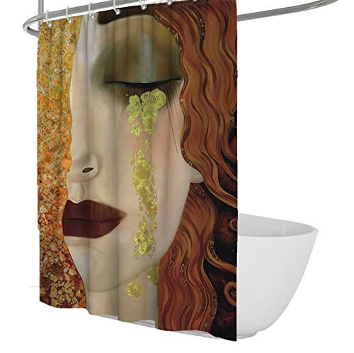 Via Vela Herbst Duschvorhang Klimt Malerei Kunst Frau Duschvorhänge für Badezimmer Waschbare Installation Einfaches Duschvorhang-Set mit Haken 240x180 cm von Via Vela