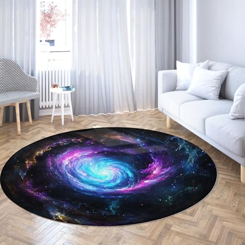 Via Vela Kreatives Design Runder Teppich 180cm Mysteriöser verträumter Sternenhimmel Wirbelmuster niedriger Flor Rutschfester dünner Kreisteppich für Schrank Flur Spielzimmer von Via Vela