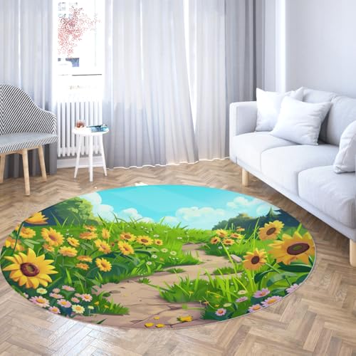 Via Vela Kreatives Design Runder Teppich 180cm Sonnenblumengras Szenerie Rutschfester Waschbarer Wurfkreisteppich für Mudroom Apartment Home Kinderzimmer Via Vela Kreatives Design Runder Teppich 180cm Sonnenblumengras Szenerie Rutschfester Waschbarer Wurfkreisteppich für Mudroom Apartment Home Kinderzimmer von Via Vela