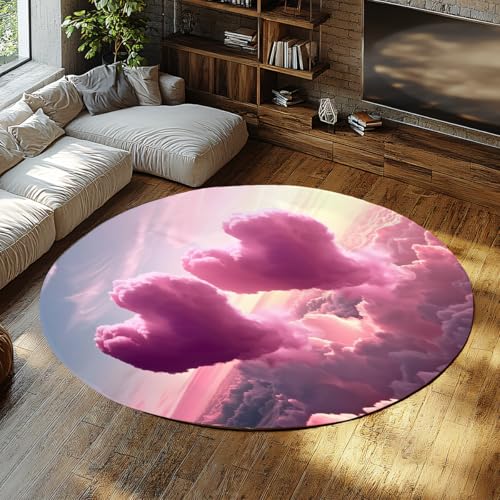 Via Vela Kreatives Design Runder Teppich 200cm Rosa Abstrakter herzförmiger Wolkendruck Rutschfester Flacher Flor Faltbarer Nicht haarender Kreisteppich für das Schlafzimmer Via Vela Kreatives Design Runder Teppich 200cm Rosa Abstrakter herzförmiger Wolkendruck Rutschfester Flacher Flor Faltbarer Nicht haarender Kreisteppich für das Schlafzimmer von Via Vela