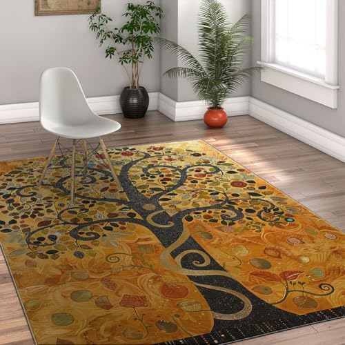 Via Vela Kreatives Design Waschbare Teppiche für Schlafzimmer Baum des Lebens Druck Rutschfester weicher niedriger Flor Ästhetik Teppich für Küche Esszimmer Nachttisch 60x120cm von Via Vela