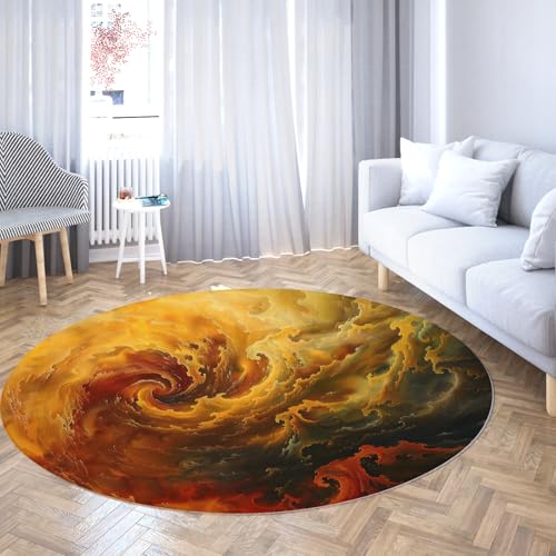 Via Vela Kreatives Design Waschbarer runder Teppich 80cm 3D abstrakte Ozeanwellentextur Rutschfester großer Kreisteppich für Arbeitszimmer Esszimmer Balkon von Via Vela
