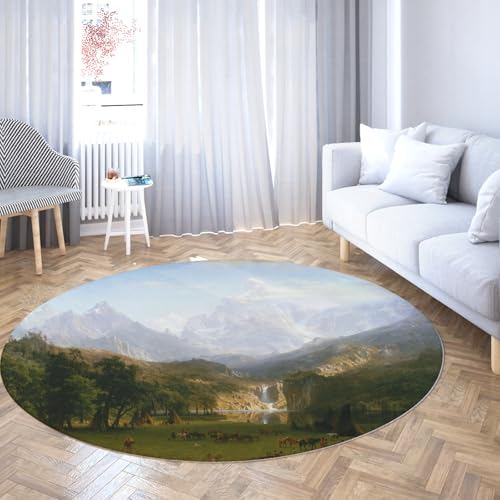 Via Vela Landscape Round Rugs 120cm The Rocky Mountains Lander's Peak Waschbarer Rutschfester niedrigfloriger Kreisteppich mit Rutschfester Rückseite für das Esszimmer von Via Vela