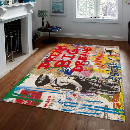 Via Vela Lustiger Teppich Big Dream Graffiti Banksy Art Pop Street Decor Wohnzimmer Badvorleger Fußmatte Schlafzimmer Bodenteppich 80x150 cm von Via Vela