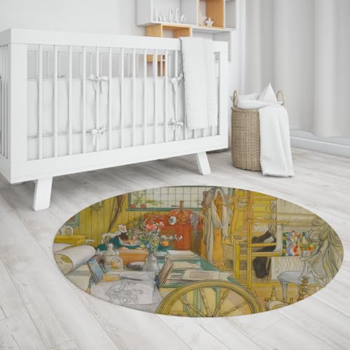 Via Vela Maschinenwaschbarer runder Teppich 100cm Kunstdruck Werkstatt Landschaft Rutschfester niedriger Flor Indoor Floor Circle Teppich für Küche Schlafzimmer Konferenzraum von Via Vela