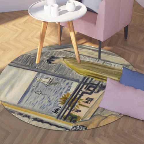 Via Vela Maschinenwaschbarer runder Teppich 80cm Frau vor dem Fenster Rutschfester niedrigfloriger Bodenteppich für den Innenbereich für den Konferenzraum des Schlafzimmers von Via Vela