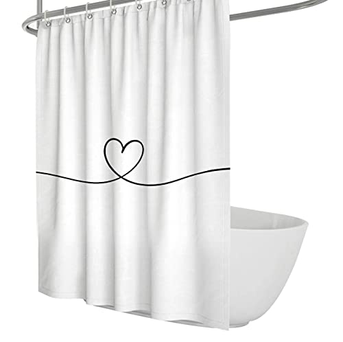 Via Vela Minimalistischer Duschvorhang Weiß Black Line Herz Duschvorhänge Liner Heavy Duty Stoff Duschvorhang Set mit Haken 150x180 cm von Via Vela