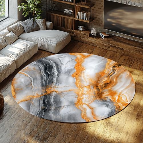 Via Vela Modern Chic Runde Teppiche 100cm - Abstrakter Grauer und gelber Marmor Achat Textur Weicher Rutschfester Bodenteppich für die Einrichtung der Waschküche Via Vela Modern Chic Runde Teppiche 100cm - Abstrakter Grauer und gelber Marmor Achat Textur Weicher Rutschfester Bodenteppich für die Einrichtung der Waschküche von Via Vela