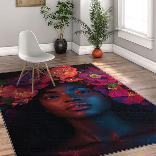 Via Vela Moderne Stil großflächige Teppiche Afroamerikanerin Elegante Schwarze Frau und Blumen Waschbarer Rutschfester dünner Teppich mit niedrigem Flor für das Büro 100x150cm Via Vela Moderne Stil großflächige Teppiche Afroamerikanerin Elegante Schwarze Frau und Blumen Waschbarer Rutschfester dünner Teppich mit niedrigem Flor für das Büro 100x150cm von Via Vela