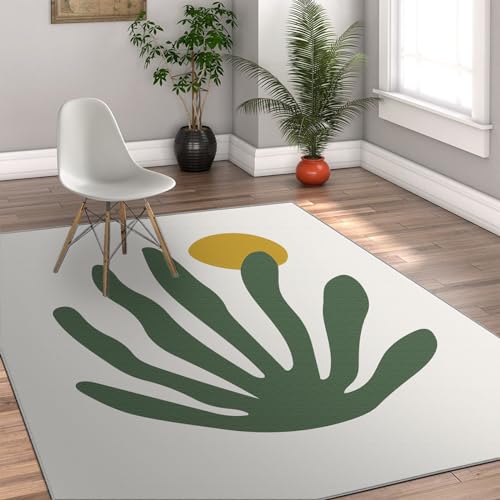 Via Vela Moderner Minimalismus-Teppich Waschbarer Matisse-Grün-Pflanzenweißer Innenteppich für Schlafzimmer Nachttisch-Zimmer-Dekor Weiche rutschfeste Teppiche 60x120 cm von Via Vela