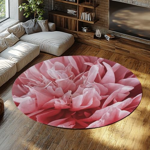 Via Vela Moderner Stil waschbarer Rutschfester runder Teppich 120cm rosa Blumenblätter Musterdruck Rutschfester großer Kreisteppich für Arbeitszimmer Esszimmer von Via Vela