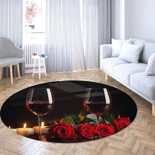 Via Vela Moderner Stil waschbarer runder Teppich 80cm Romantischer Kerzenschein Dinner Roses Rutschfester dünner Teppich Fußmatten niedriger Flor für den Eingangsbereich Esszimmer von Via Vela