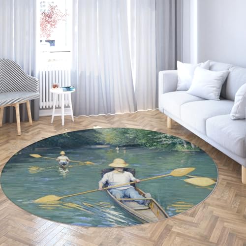 Via Vela Moderner runder Teppich 100cm Segelregatta auf dem See waschbarer niedriger Flor Rutschfester dünner Kreismattenteppich für Schrank Badezimmer Haus Flur Spielzimmer von Via Vela