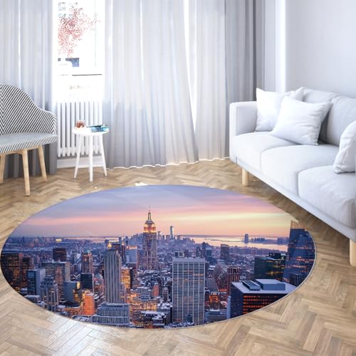 Via Vela Moderner waschbarer runder Teppich 80cm Stadthochhaus Muster Rutschfester dünner Teppich Innenfußmatten niedriger Flor für den Eingangsbereich Esszimmer von Via Vela