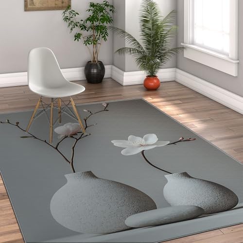 Via Vela Natürliche Teppiche im ruhigen Stil 80x150cm - Magnolienblütenzweig in Stein Keramik Glas Muster Rutschfester niedriger Flor dünner Teppich für das Gästezimmer von Via Vela