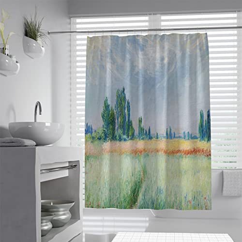 Via Vela Natur Landschaft Duschvorhang Monet Impressionist Duschvorhänge Grüne Pflanze Garten Badezimmer Vorhang Hotel Qualität Standard Größe Stoff Duschvorhänge Sets mit Haken 100x200cm von Via Vela