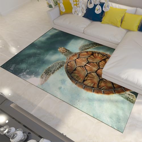 Via Vela Niedlicher Teppich für Schlafzimmer Meeresmotiv Schildkröten-Teppich Rutschfester moderner weicher Kinder-Badezimmerteppich für den Eingangsbereich Kinderzimmer Küche 60x120 cm von Via Vela