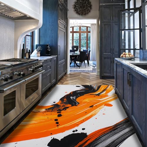 Via Vela Nordic Minimalistischer Stil Waschbare Teppiche 180x240cm - Abstrakt Orange Schwarz Pinselstriche Linien Muster Rutschfester niedriger Flor Dünner Teppich für Büro Via Vela Nordic Minimalistischer Stil Waschbare Teppiche 180x240cm - Abstrakt Orange Schwarz Pinselstriche Linien Muster Rutschfester niedriger Flor Dünner Teppich für Büro von Via Vela