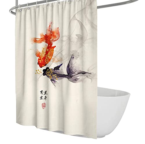 Via Vela Östliche Kultur Duschvorhang Koi Karpfen Orange Lila Fisch Paar Schwimmen Bringen Sie zum Glück Stoff Badezimmerdeko-Set mit Haken 240x180 cm Via Vela Östliche Kultur Duschvorhang Koi Karpfen Orange Lila Fisch Paar Schwimmen Bringen Sie zum Glück Stoff Badezimmerdeko-Set mit Haken 240x180 cm von Via Vela