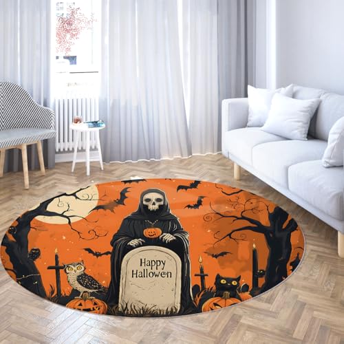 Via Vela Orange Runde Teppiche 80cm Wildnis Schädel Grabstein Fledermaus Muster Maschinenwaschbar Kreis Teppichboden rutschfest für Waschküche Esszimmer Via Vela Orange Runde Teppiche 80cm Wildnis Schädel Grabstein Fledermaus Muster Maschinenwaschbar Kreis Teppichboden rutschfest für Waschküche Esszimmer von Via Vela