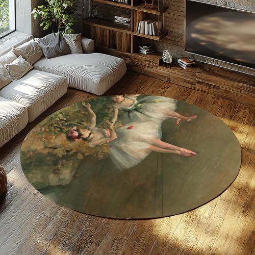 Via Vela Retro Runder Teppich 80cm 2 Tänzer auf der Bühne Waschbarer niedriger Flor Rutschfester dünner Kreis Matte Teppich für Schrank Badezimmer Zuhause Flur Spielzimmer von Via Vela