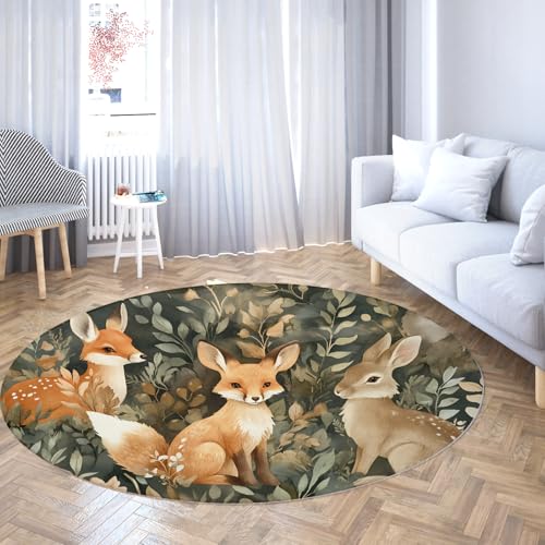 Via Vela Retro Style Waschbarer runder Teppich 120cm Tropischer Dschungel Fuchs Kaninchen Hirsch Rutschfester dünner Teppich Fußmatten niedriger Flor für den Eingangsbereich Esszimmer Via Vela Retro Style Waschbarer runder Teppich 120cm Tropischer Dschungel Fuchs Kaninchen Hirsch Rutschfester dünner Teppich Fußmatten niedriger Flor für den Eingangsbereich Esszimmer von Via Vela
