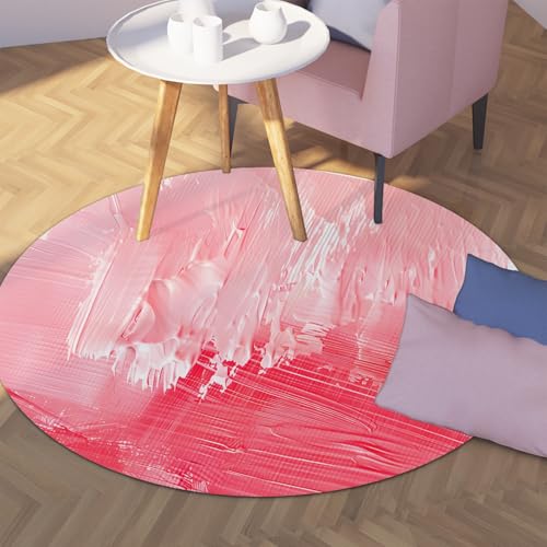 Via Vela Rosa große runde Teppiche 120cm Abstrakter Pinselstrich Textur waschbarer Rutschfester dünner Teppich für Klassenzimmer Kleinkind Kinderzimmer Dekor Matten von Via Vela