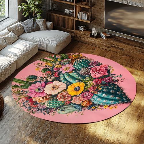 Via Vela Rosa große runde Teppiche 180cm Bunte Blumen und Kaktus Herz Muster waschbarer Rutschfester dünner Teppich für Klassenzimmer Kleinkind Kinderzimmer Via Vela Rosa große runde Teppiche 180cm Bunte Blumen und Kaktus Herz Muster waschbarer Rutschfester dünner Teppich für Klassenzimmer Kleinkind Kinderzimmer von Via Vela