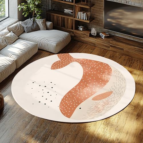 Via Vela Runde Teppiche im Cartoon-Stil 100cm Meereslebewesen Niedliches Walmuster Waschbarer Rutschfester flachfloriger Faltbarer dünner Kreisteppich für Sofa Esszimmer von Via Vela