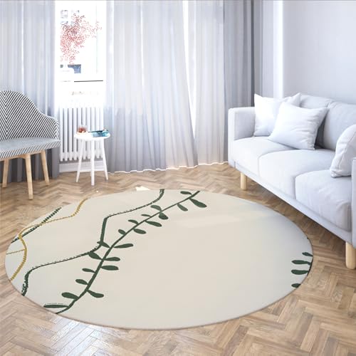 Via Vela Runde Teppiche im Landhausstil 200cm Abstrakter salbeigrüner Linienblattmuster waschbarer rutschiger flachfloriger Faltbarer dünner Kreisteppich für das Schlafzimmer zu Hause Via Vela Runde Teppiche im Landhausstil 200cm Abstrakter salbeigrüner Linienblattmuster waschbarer rutschiger flachfloriger Faltbarer dünner Kreisteppich für das Schlafzimmer zu Hause von Via Vela