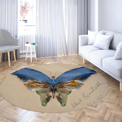 Via Vela Runde Teppiche im Retro-Stil 180cm Blauer Schmetterling Waschbar Rutschfester Flacher Faltbarer dünner Kreisteppich für Zuhause Schlafzimmer Sofa Esszimmer Via Vela Runde Teppiche im Retro-Stil 180cm Blauer Schmetterling Waschbar Rutschfester Flacher Faltbarer dünner Kreisteppich für Zuhause Schlafzimmer Sofa Esszimmer von Via Vela