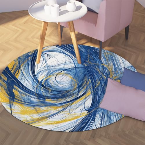 Via Vela Runde Teppiche im klassischen Stil 180cm abstrakte Blaue und gelbe Linien Splash Textur Rutschfester flachfloriger Faltbarer dünner Kreisteppich für Schlafzimmersofa Via Vela Runde Teppiche im klassischen Stil 180cm abstrakte Blaue und gelbe Linien Splash Textur Rutschfester flachfloriger Faltbarer dünner Kreisteppich für Schlafzimmersofa von Via Vela