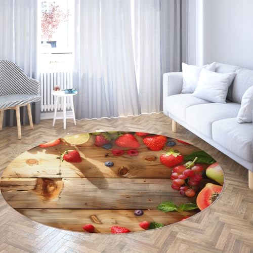 Via Vela Runde Teppiche im nordischen Stil 160cm Holzbrett Textur Fruchtmuster Maschinenwaschbarer Kreis Teppichboden rutschfest für Waschküche Esszimmer Via Vela Runde Teppiche im nordischen Stil 160cm Holzbrett Textur Fruchtmuster Maschinenwaschbarer Kreis Teppichboden rutschfest für Waschküche Esszimmer von Via Vela