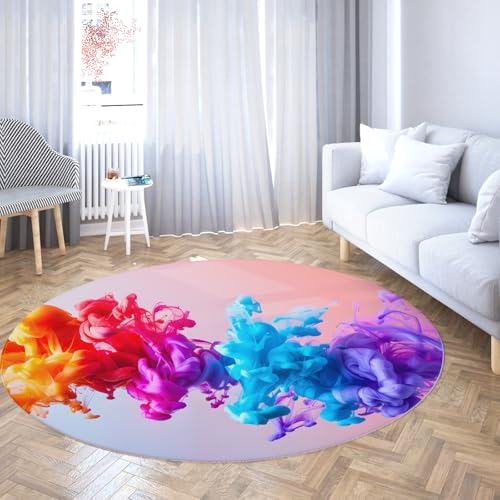 Via Vela Runde Teppiche im nordischen Stil 80cm Abstraktes buntes flüssiges Muster Maschinenwaschbarer Kreisteppichboden rutschfest für Waschküche Esszimmer von Via Vela