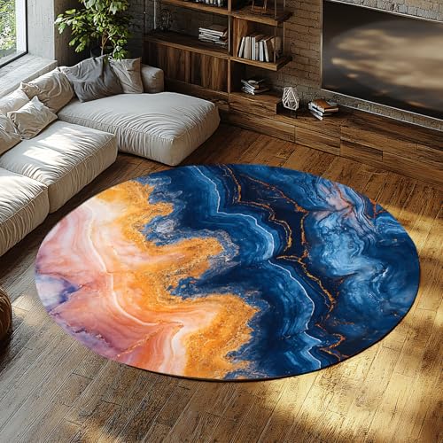 Via Vela Runde große Teppiche für Wohnzimmer Abstrakter Blauer gelber Marmor Textur goldene Risse zeitgenössischer maschinenwaschbarer Teppich für Spielzimmer Zuhause 200cm Via Vela Runde große Teppiche für Wohnzimmer Abstrakter Blauer gelber Marmor Textur goldene Risse zeitgenössischer maschinenwaschbarer Teppich für Spielzimmer Zuhause 200cm von Via Vela