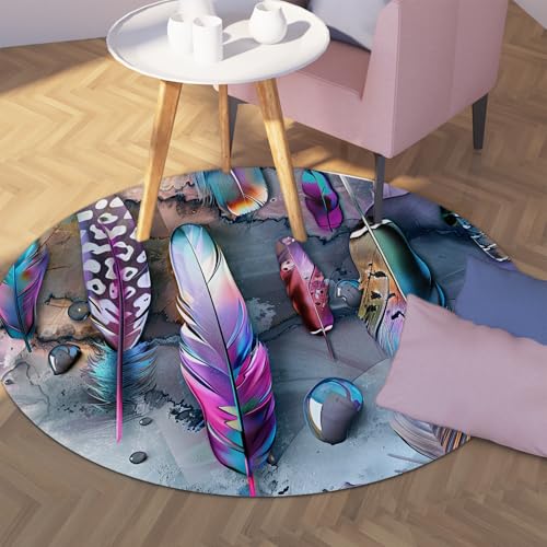 Via Vela Runder Teppich im Boho-Stil 180cm Bunter Abstrakter Feder flüssige Textur Rutschfester waschbarer Wurfkreisteppich für Mudroom Apartment Home Via Vela Runder Teppich im Boho-Stil 180cm Bunter Abstrakter Feder flüssige Textur Rutschfester waschbarer Wurfkreisteppich für Mudroom Apartment Home von Via Vela