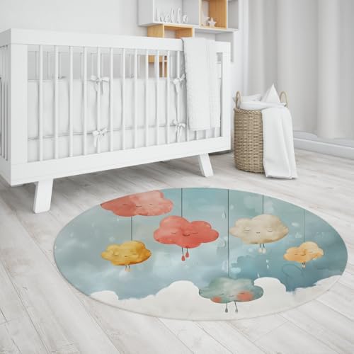 Via Vela Runder Teppich im Cartoon-Stil 100cm niedliches Wolkenmuster waschbarer niedriger Flor Rutschfester dünner Kreisteppich für Schrank Badezimmer Zuhause Flur Spielzimmer Via Vela Runder Teppich im Cartoon-Stil 100cm niedliches Wolkenmuster waschbarer niedriger Flor Rutschfester dünner Kreisteppich für Schrank Badezimmer Zuhause Flur Spielzimmer von Via Vela
