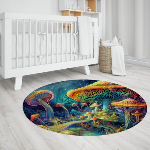 Via Vela Runder Teppich im Illusionsstil 80cm Fantasy Pilzwald Landschaftsdruck Rutschfester waschbarer Wurf Kreis Teppich für Mudroom Apartment Office von Via Vela