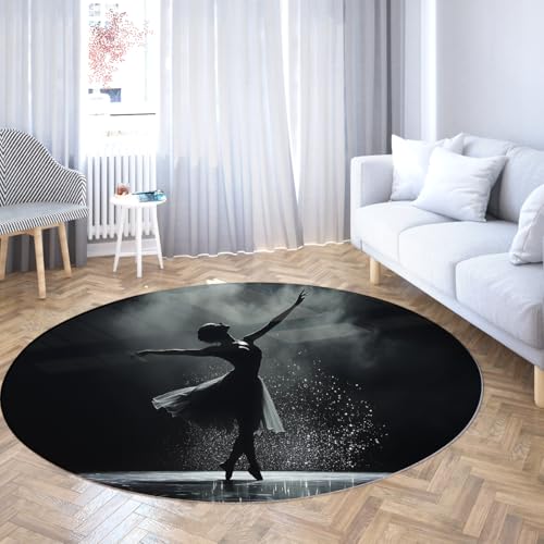 Via Vela Runder Teppich im Schwarz-Weiß-Stil 200cm Dancing Girl Muster Waschbarer niedriger Flor Rutschfester dünner Kreisteppich für Schrank Home Flur Spielzimmer Via Vela Runder Teppich im Schwarz-Weiß-Stil 200cm Dancing Girl Muster Waschbarer niedriger Flor Rutschfester dünner Kreisteppich für Schrank Home Flur Spielzimmer von Via Vela