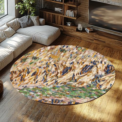 Via Vela Runder Teppich im expressionistischen Stil 80cm Grain Stacks Cornfield waschbarer niedriger Flor Faltbarer Nicht haarender Wurfkreisteppich für Außenterrasse von Via Vela