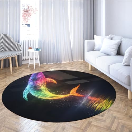 Via Vela Runder Teppich im modernen Stil 160cm verträumter bunter Waldruck waschbarer niedriger Flor Rutschfester dünner Kreisteppich für Schrank Badezimmer Flur Spielzimmer von Via Vela