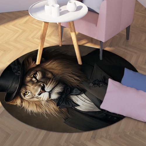 Via Vela Runder Teppich im modernen Stil 180cm Löwe Gentleman Muster Waschbar niedrigfloriger Rutschfester dünner Kreis Matte Teppich für Schrank Zuhause Flur Spielzimmer von Via Vela