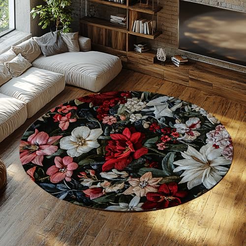 Via Vela Runder Teppich im neutralen Stil 200cm Tropische Pflanzenund Blumendrucke waschbarer Rutschfester dünner Teppich mit niedrigem Flor für Schrank Flur Spielzimmer Via Vela Runder Teppich im neutralen Stil 200cm Tropische Pflanzenund Blumendrucke waschbarer Rutschfester dünner Teppich mit niedrigem Flor für Schrank Flur Spielzimmer von Via Vela