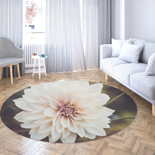 Via Vela Runder Teppich im nordischen Stil 120cm schöne Blumen in Blüte waschbarer niedriger Flor Rutschfester dünner Kreis Matte Teppich für Schrank Zuhause Flur Spielzimmer von Via Vela