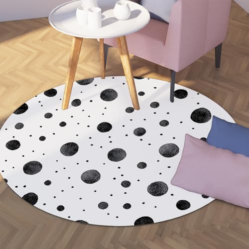 Via Vela Runder Teppich im nordischen Stil 150cm Abstraktes Polka-Dot-Muster Waschbarer niedriger Flor Rutschfester dünner Kreis Matte Teppich für Schrank Badezimmer Home Flur von Via Vela
