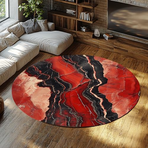 Via Vela Runder Teppich mit ästhetischem Design Grau 160cm - Moderner orangefarbener und schwarzer Abstrakter Teppich mit Marmorstruktur für das Eingangsfoyer des Schlafzimmers Via Vela Runder Teppich mit ästhetischem Design Grau 160cm - Moderner orangefarbener und schwarzer Abstrakter Teppich mit Marmorstruktur für das Eingangsfoyer des Schlafzimmers von Via Vela