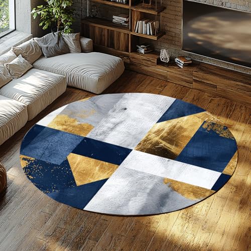 Via Vela Runder Teppich mit geometrischem Druck 200cm abstrakte Bunte Textur abwaschbarer Rutschfester Rückenlehnen-Teppich mit niedrigem Florwurf für Esszimmer Gästezimmer von Via Vela