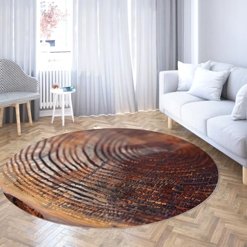 Via Vela Runder Teppiche im modernen Stil 80cm Braune Baumringe Textur rutschfeste waschbare weiche Flache runde Teppich-Eingangsmatte für den Außenbereich im Innenbereich von Via Vela